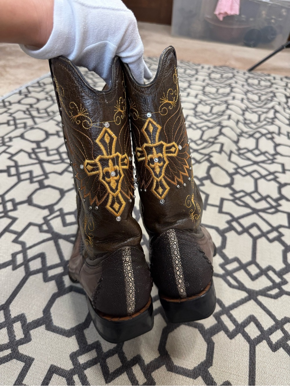 El General Genuine Stingray Embroidered Rhinestone Stud Cowboy Boots Men’s 9.5 - Picture 5 of 14